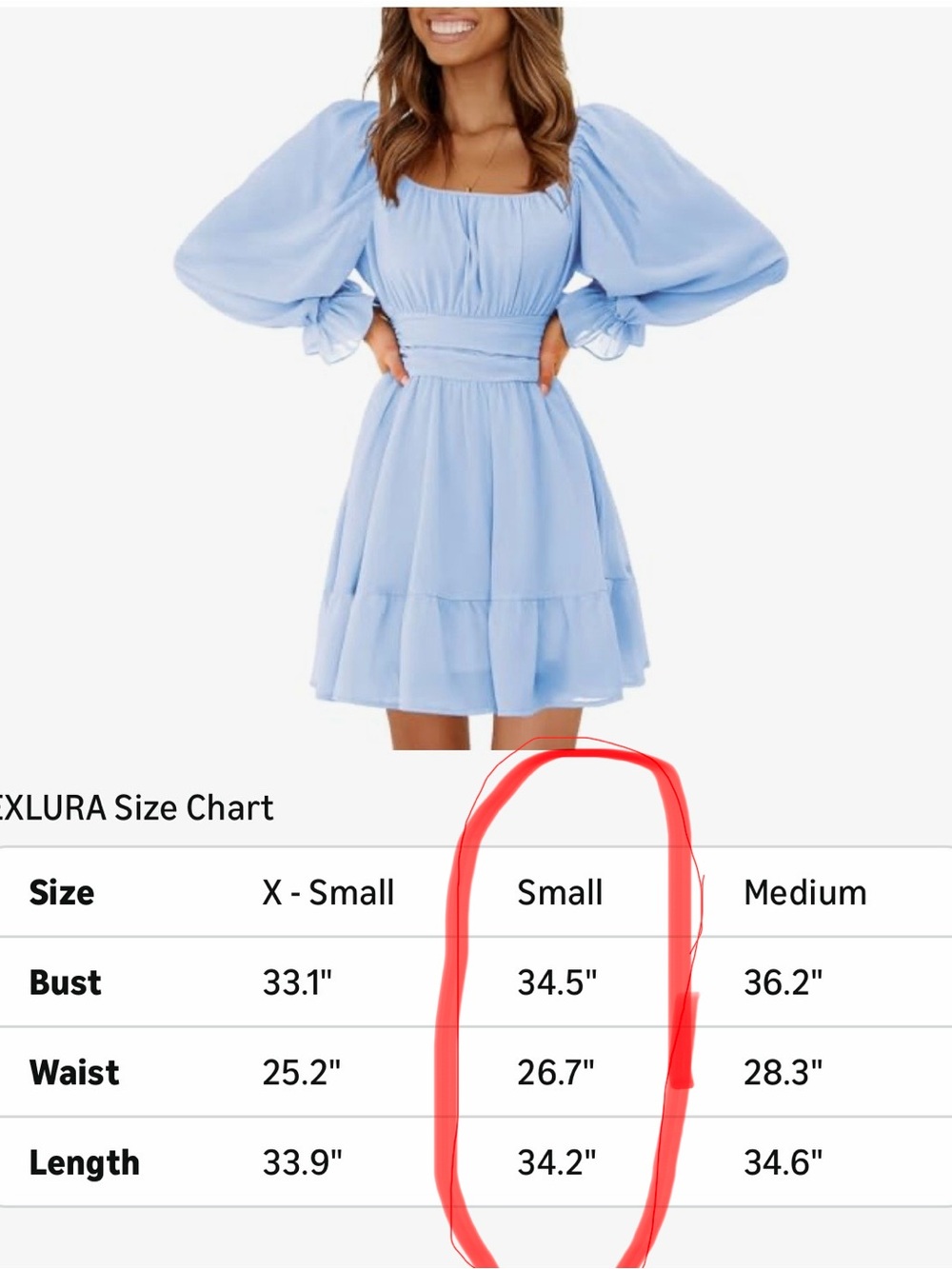 Exlura Light Blue Puff-Sleeve Square-Neck Mini Dress. women’s small